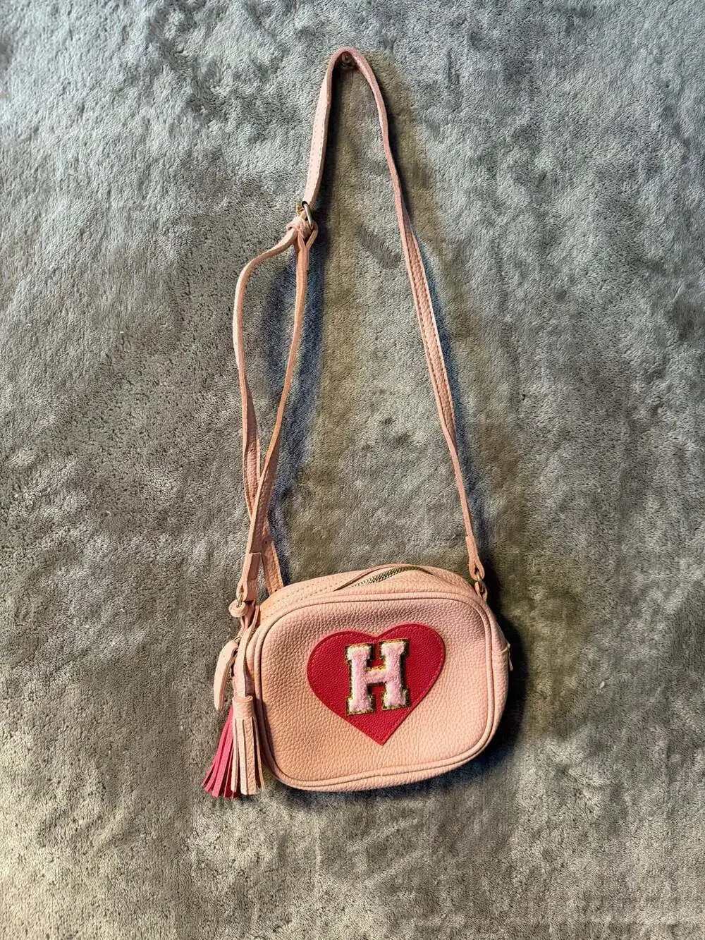 Stoney Clover Lane Pink Heart Initial H Crossbody Bag